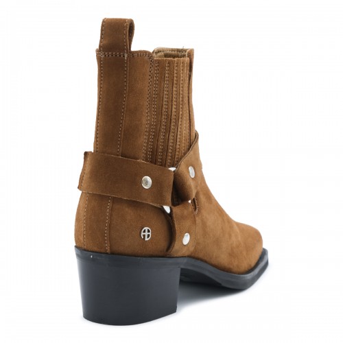 BROWN LEATHER MID BIKER BOOTS