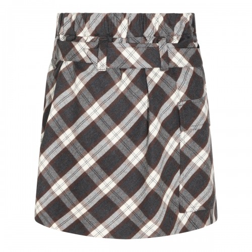 GREY BROWN AND IVORY VIRGIN WOOL BLEND CHECK SKIRT