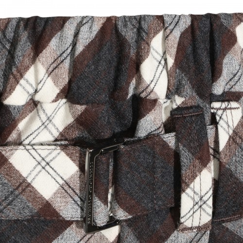 GREY BROWN AND IVORY VIRGIN WOOL BLEND CHECK SKIRT