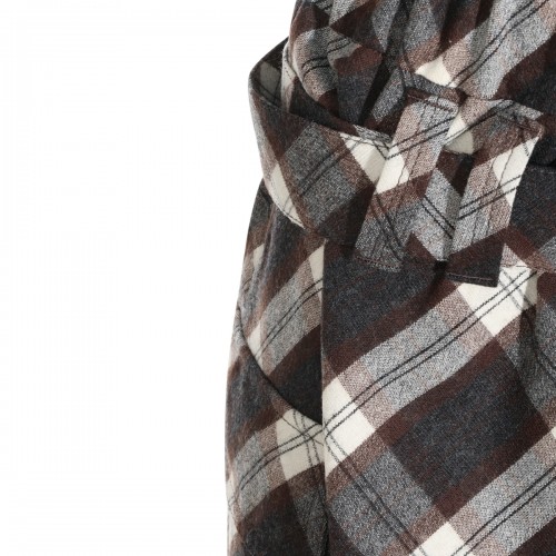 GREY BROWN AND IVORY VIRGIN WOOL BLEND CHECK SKIRT