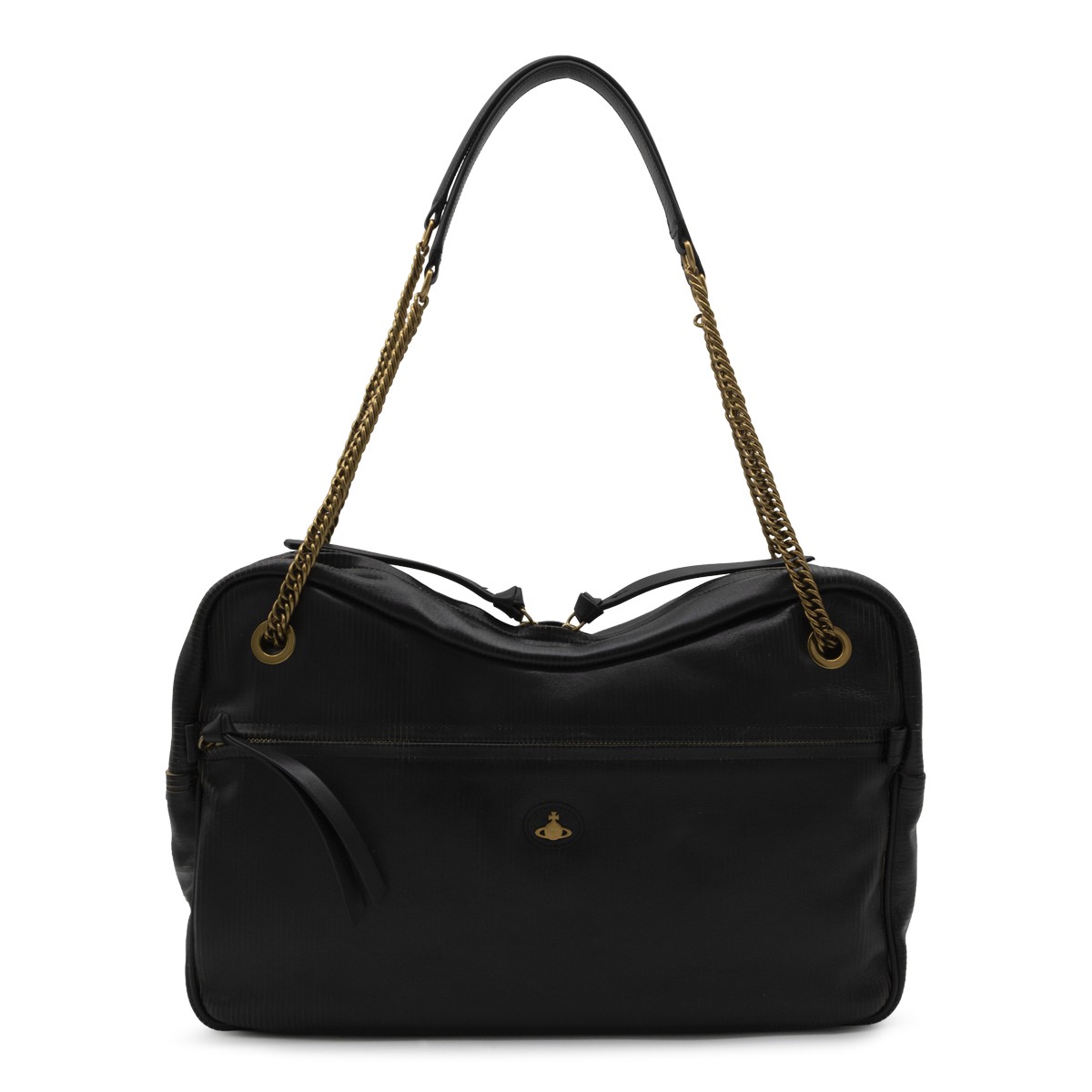 BLACK LEATHER DOLCE LARGE SHOULDER BAG