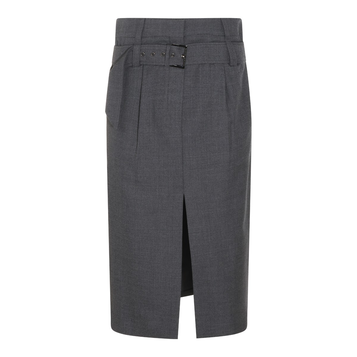 DARK GREY VIRGIN WOOL PENCIL MIDI SKIRT
