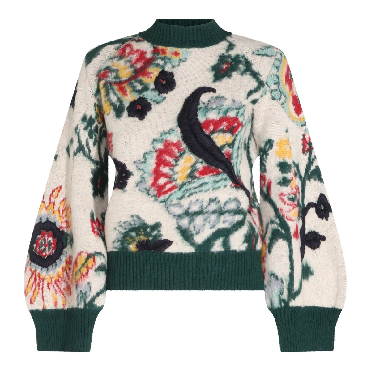 IVORY WOOL FLORAL JACQUARD SWEATER