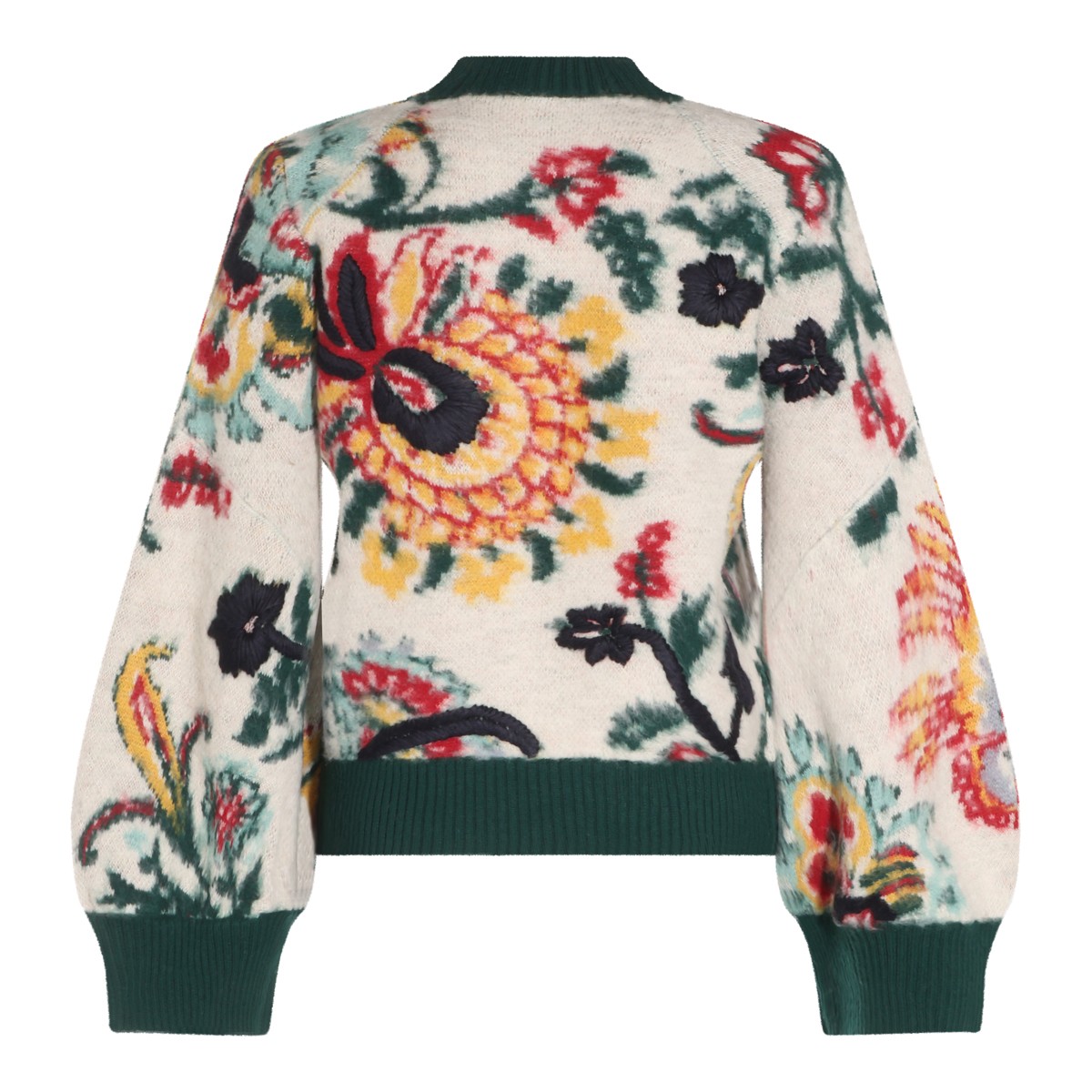 IVORY WOOL FLORAL JACQUARD SWEATER