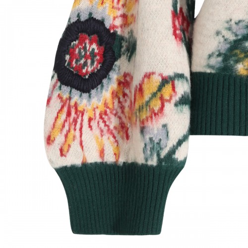 IVORY WOOL FLORAL JACQUARD SWEATER