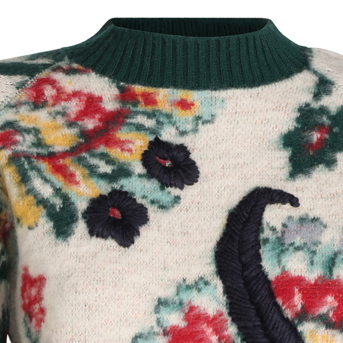 IVORY WOOL FLORAL JACQUARD SWEATER
