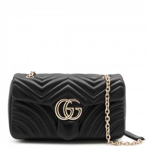 BLACK LEATHER GG MARMONT MEDIUM SHOULDER BAG