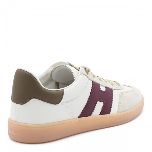 WHITE AND BURGUNDY COOL LEATHER SNEAKERS 