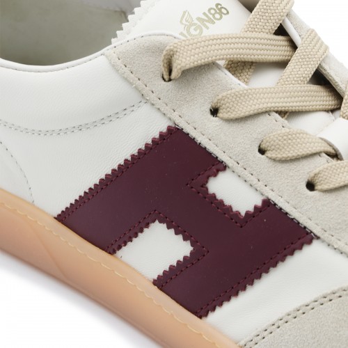 WHITE AND BURGUNDY COOL LEATHER SNEAKERS 