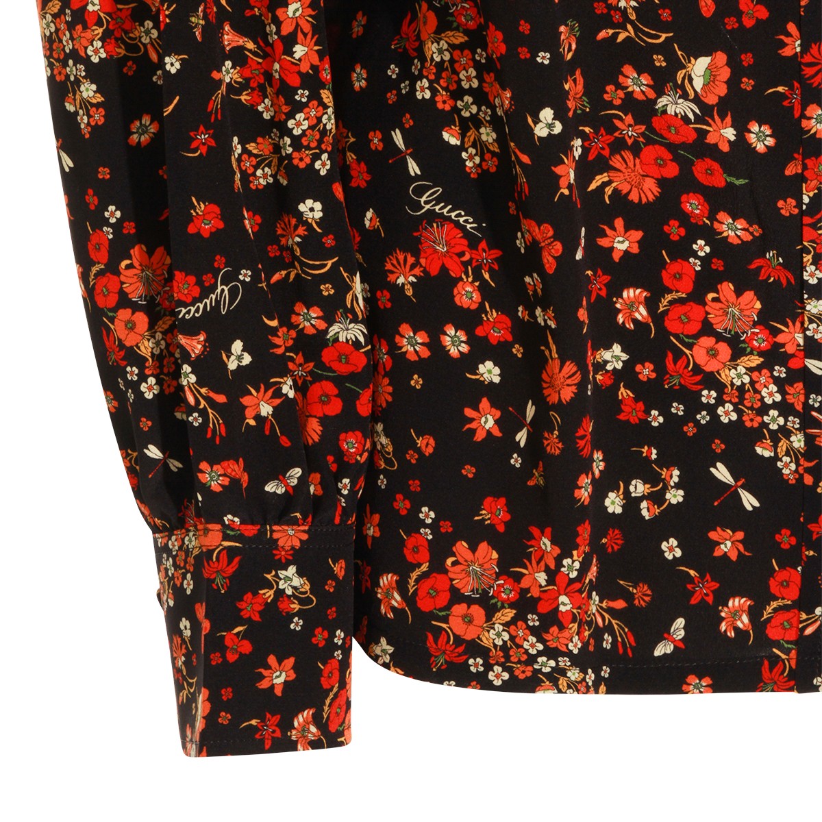 BLACK AND ORANGE SILK FLORAL SHIRT