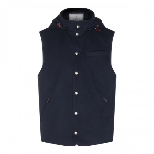 NAVY WOOL PADDED VEST DOWN JACKET