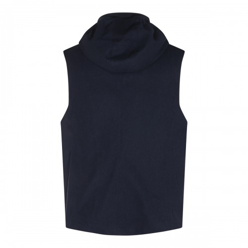 NAVY WOOL PADDED VEST DOWN JACKET