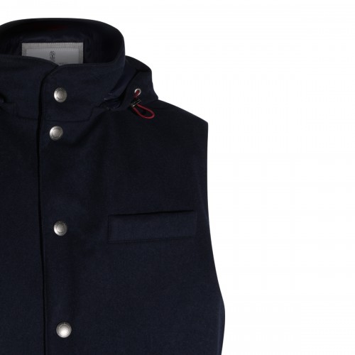 NAVY WOOL PADDED VEST DOWN JACKET