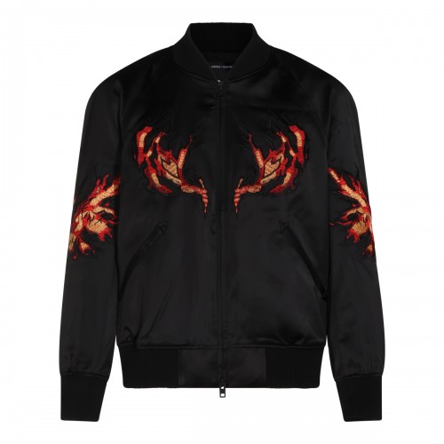 BLACK GRAPHIC SATIN SOUVENIR CASUAL JACKET