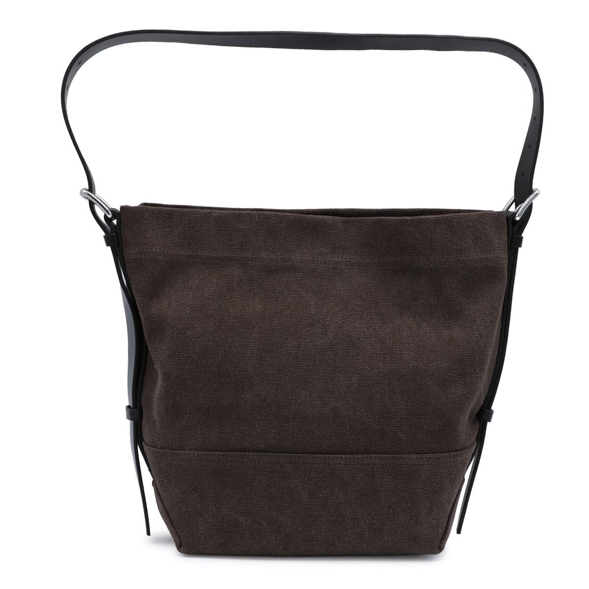 DARK BROWN COTTON SMALL BELTED TOTE