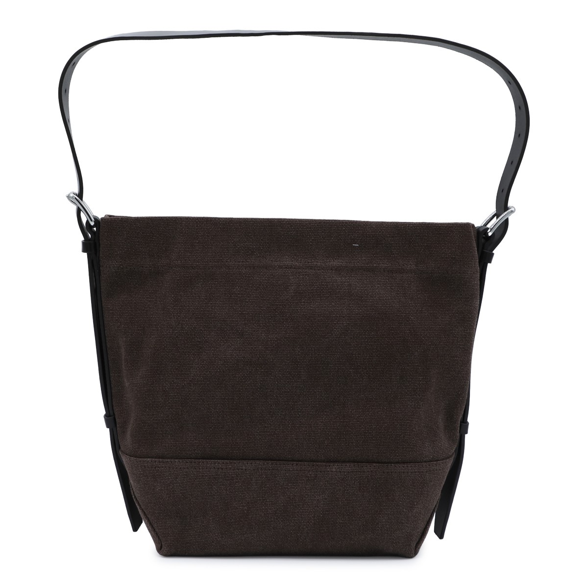 DARK BROWN COTTON SMALL BELTED TOTE