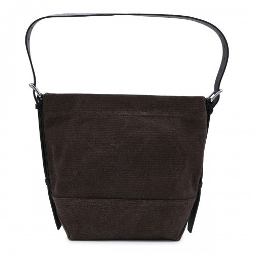 DARK BROWN COTTON SMALL BELTED TOTE