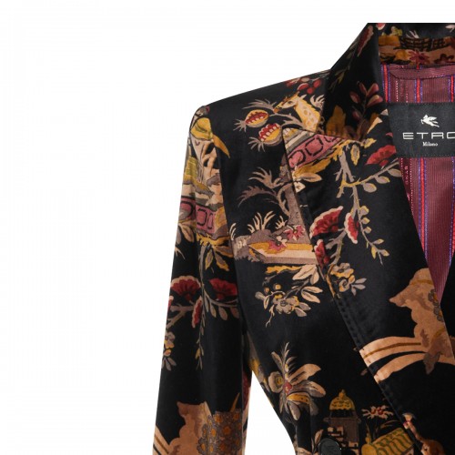 BLACK AND BORDEAUX COTTON BLAZER