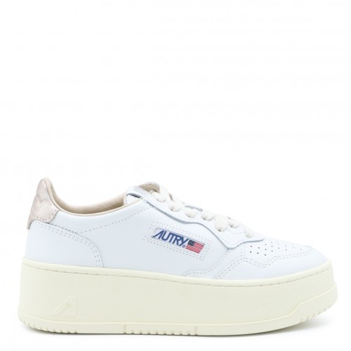 WHITE AND LIGHT GOLD LEATHER SNEAKERS