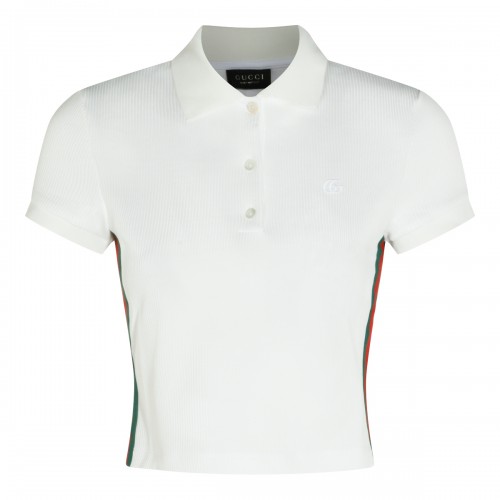 WHITE COTTON WEB RIBBON POLO SHIRT