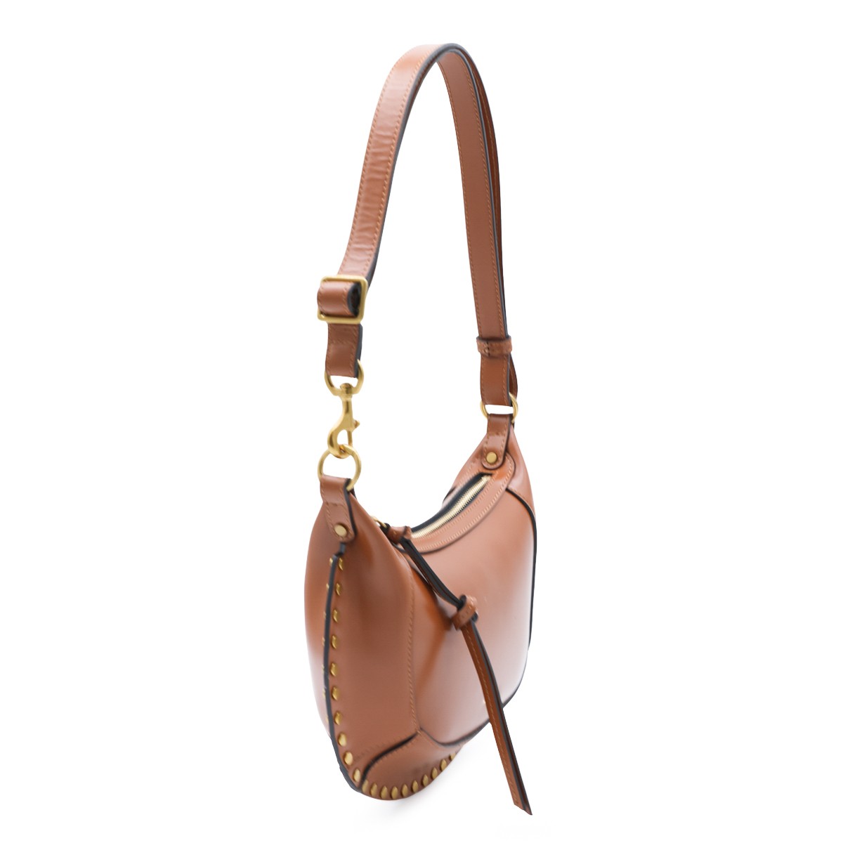 COGNAC LEATHER OSKAN MOON SHOULDER BAG