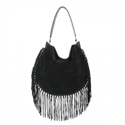 BLACK SUEDE OSKAN BOHO SHOULDER BAG