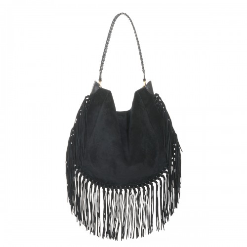 BLACK SUEDE OSKAN BOHO SHOULDER BAG