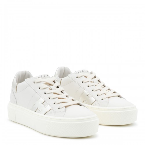BEIGE AND SILVER LEATHER CROSSWIND SNEAKERS