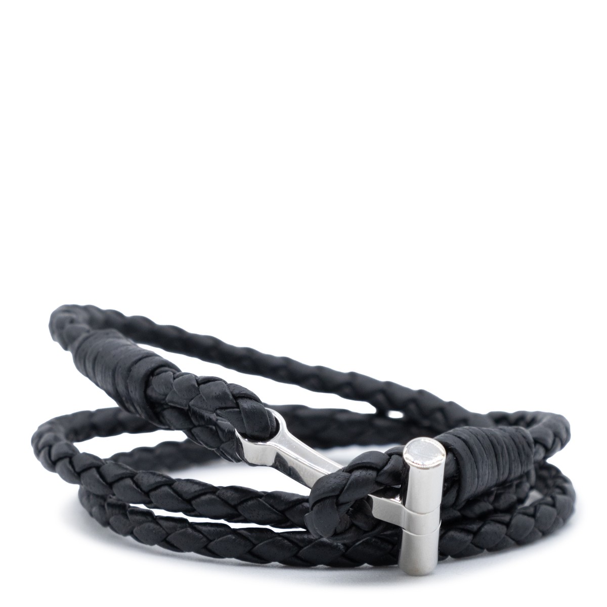 BLACK AND SILVER LEATHER BRACELET