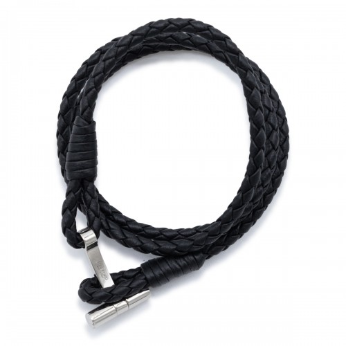 BLACK AND SILVER LEATHER BRACELET