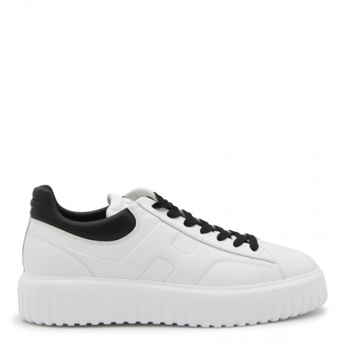 WHITE AND BLACK LEATHER H-STRIPES SNEAKERS