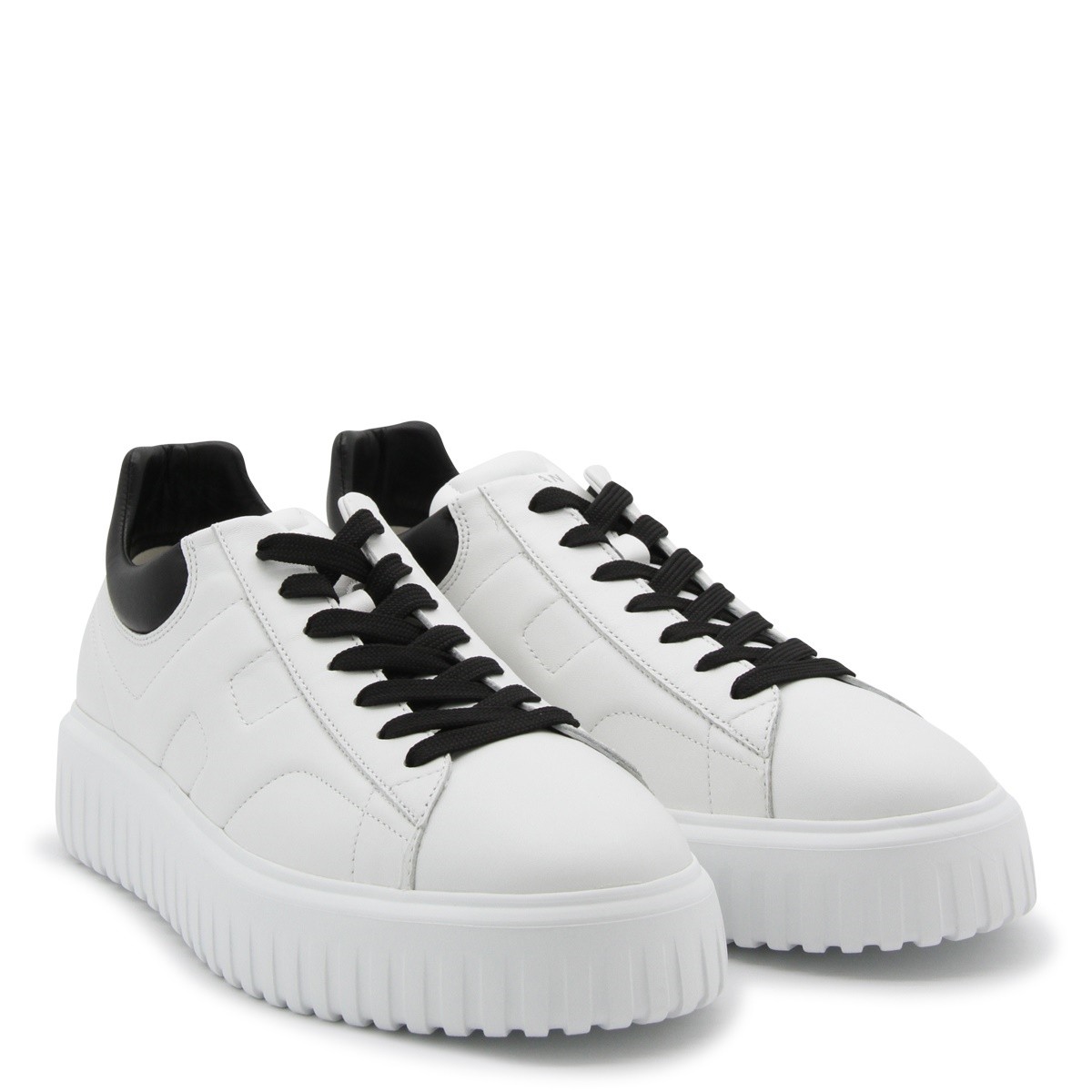 WHITE AND BLACK LEATHER H-STRIPES...