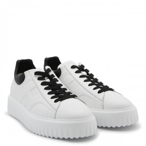 WHITE AND BLACK LEATHER H-STRIPES SNEAKERS