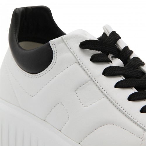 WHITE AND BLACK LEATHER H-STRIPES SNEAKERS