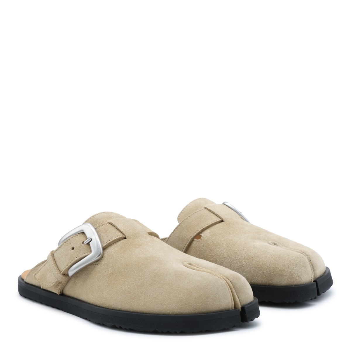 PALE KHAKI SUEDE MULES FLATS
