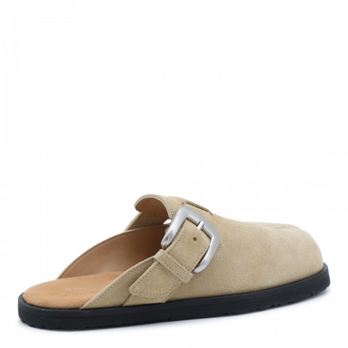 PALE KHAKI SUEDE MULES FLATS