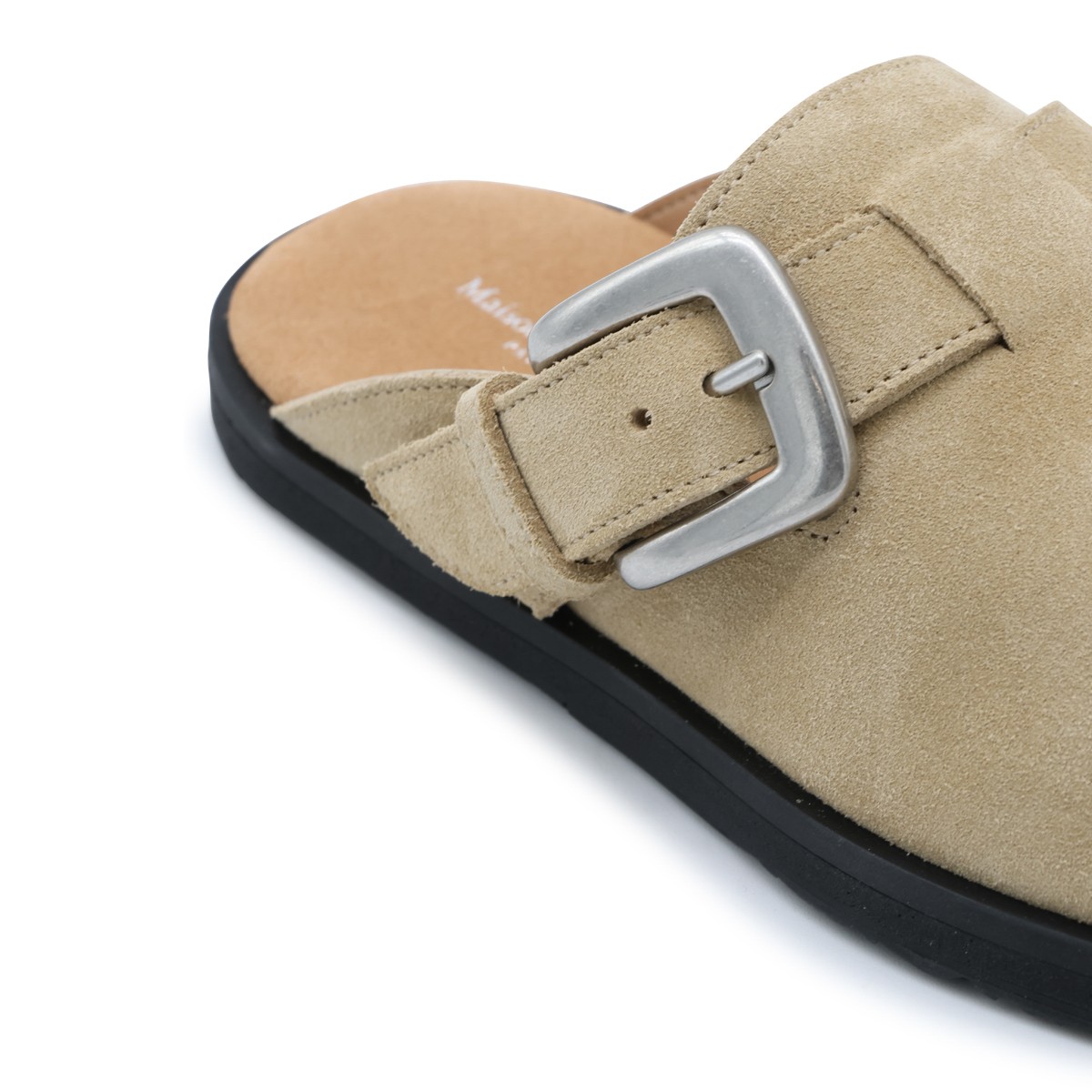 PALE KHAKI SUEDE MULES FLATS
