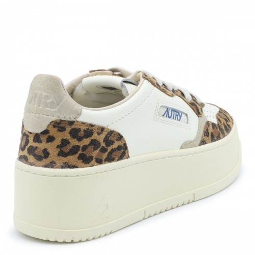 WHITE AND BROWN LEATHER SNEAKERS