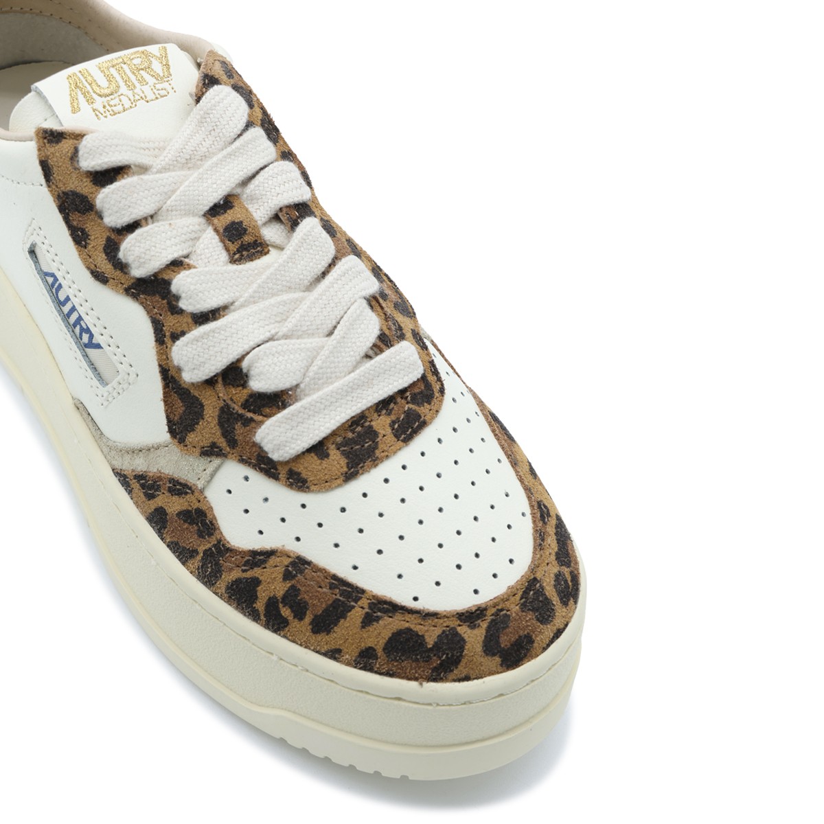 WHITE AND BROWN LEATHER SNEAKERS