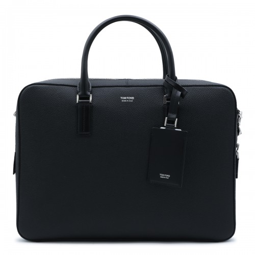 BLACK LEATHER TOP HANDLE BAG