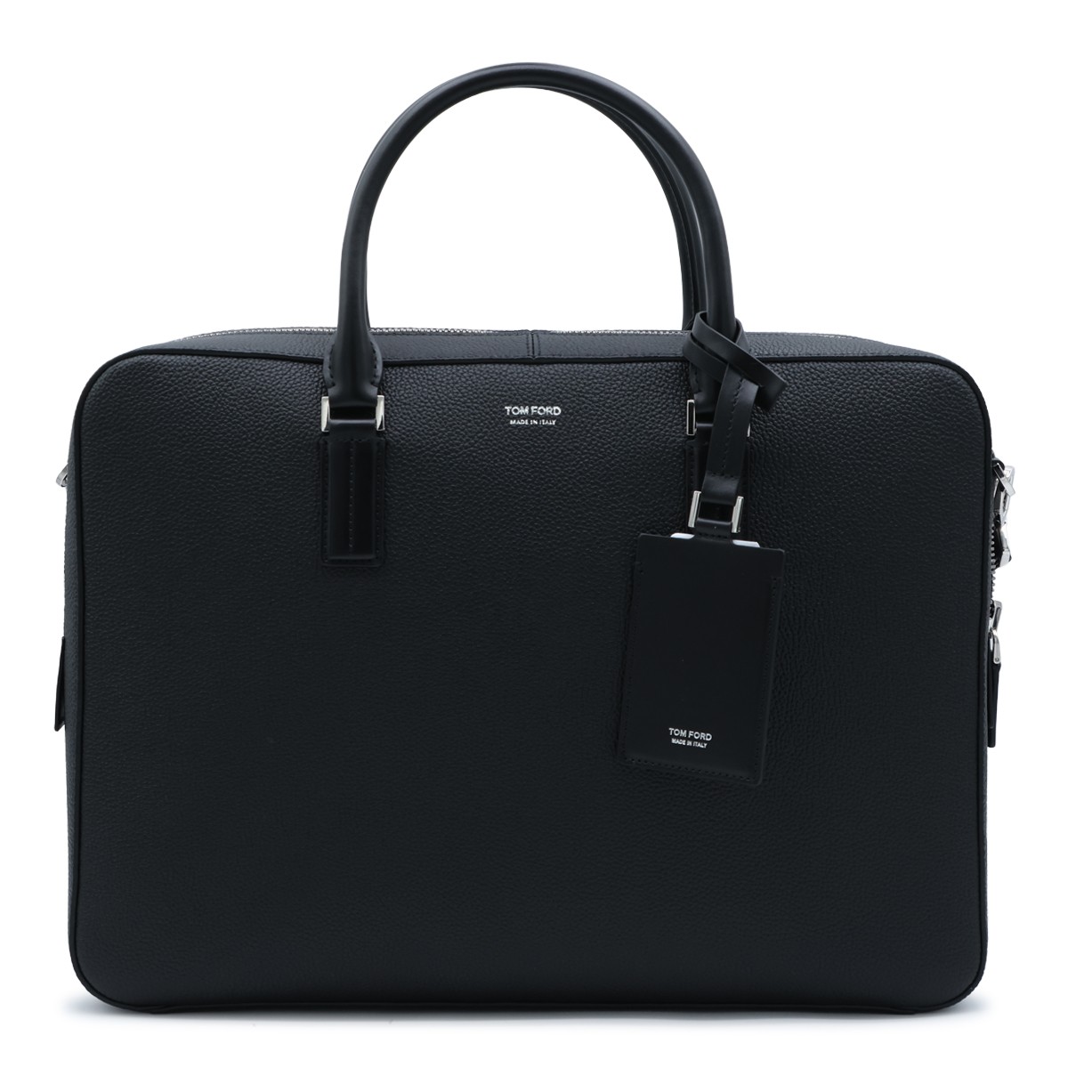 BLACK LEATHER TOP HANDLE BAG