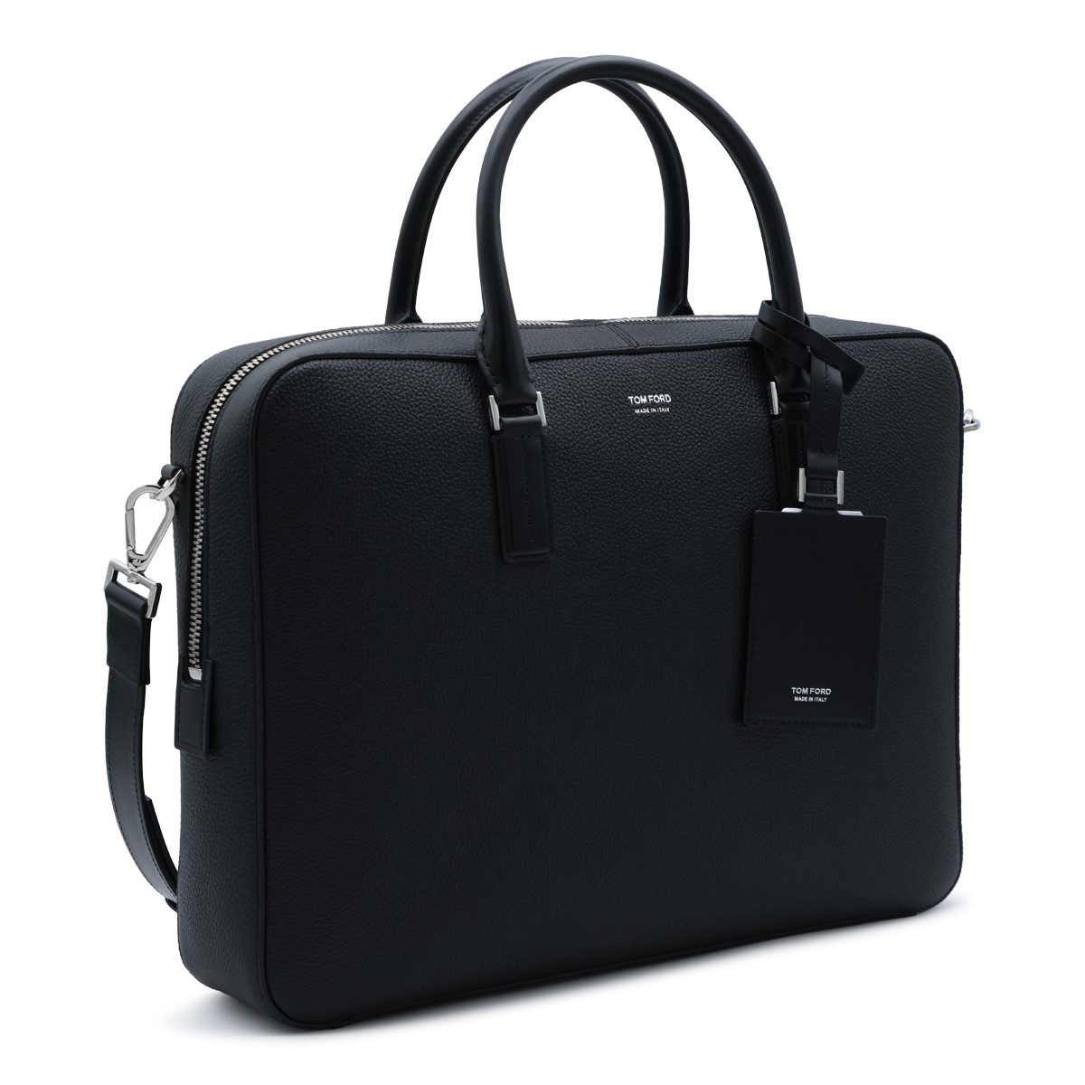 BLACK LEATHER TOP HANDLE BAG