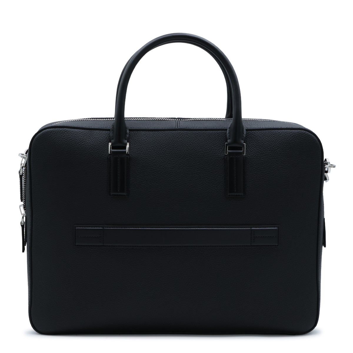 BLACK LEATHER TOP HANDLE BAG