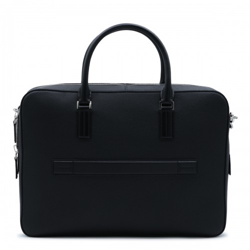 BLACK LEATHER TOP HANDLE BAG