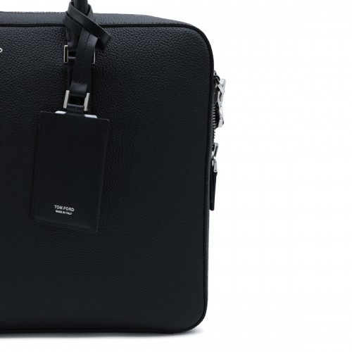 BLACK LEATHER TOP HANDLE BAG