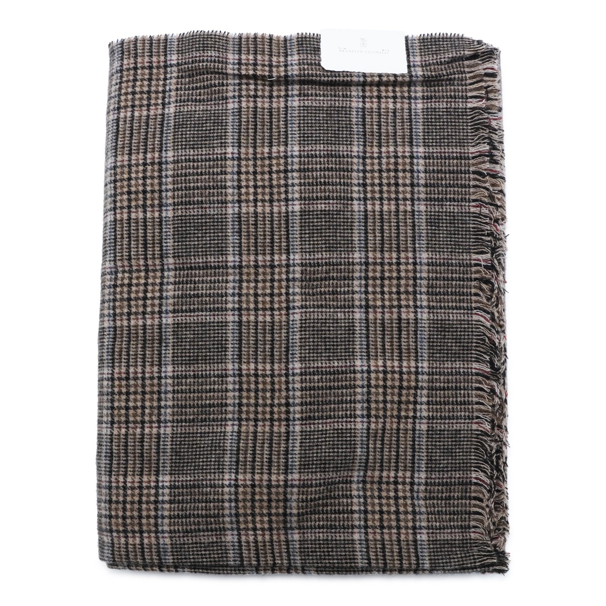 BROWN AND BLUE CASHMERE CHECK SCARF