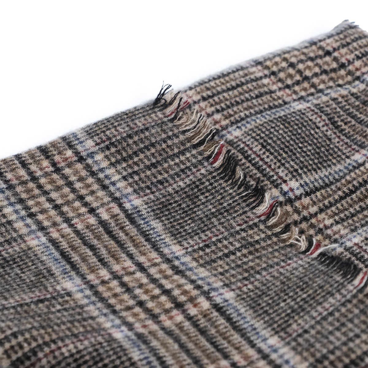 BROWN AND BLUE CASHMERE CHECK SCARF