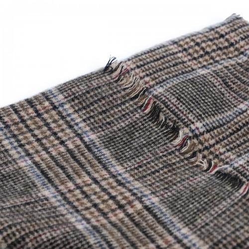 BROWN AND BLUE CASHMERE CHECK SCARF