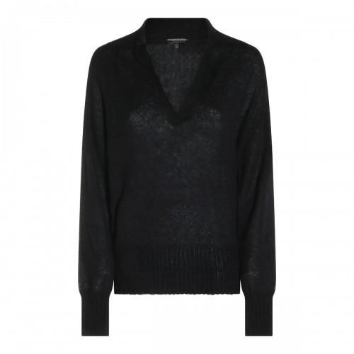 BLACK CASHMERE POLO SHIRT