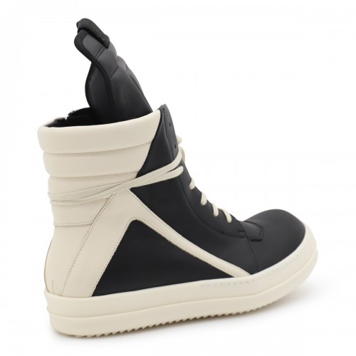 BLACK AND WHITE LEATHER GEOBASKET SNEAKERS
